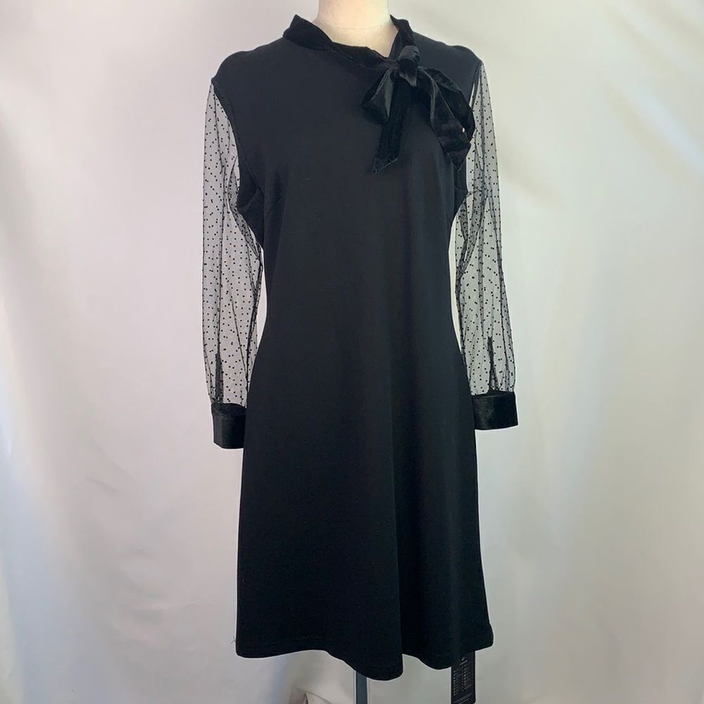 BURRYCO NWT black tie neck lace sleeves dress